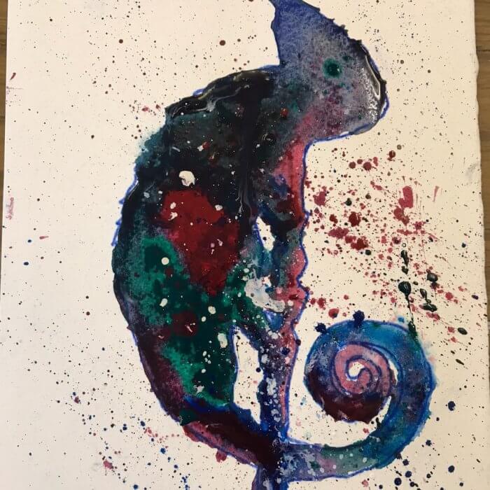 photo of a painting of a chameleon, done in youth art class